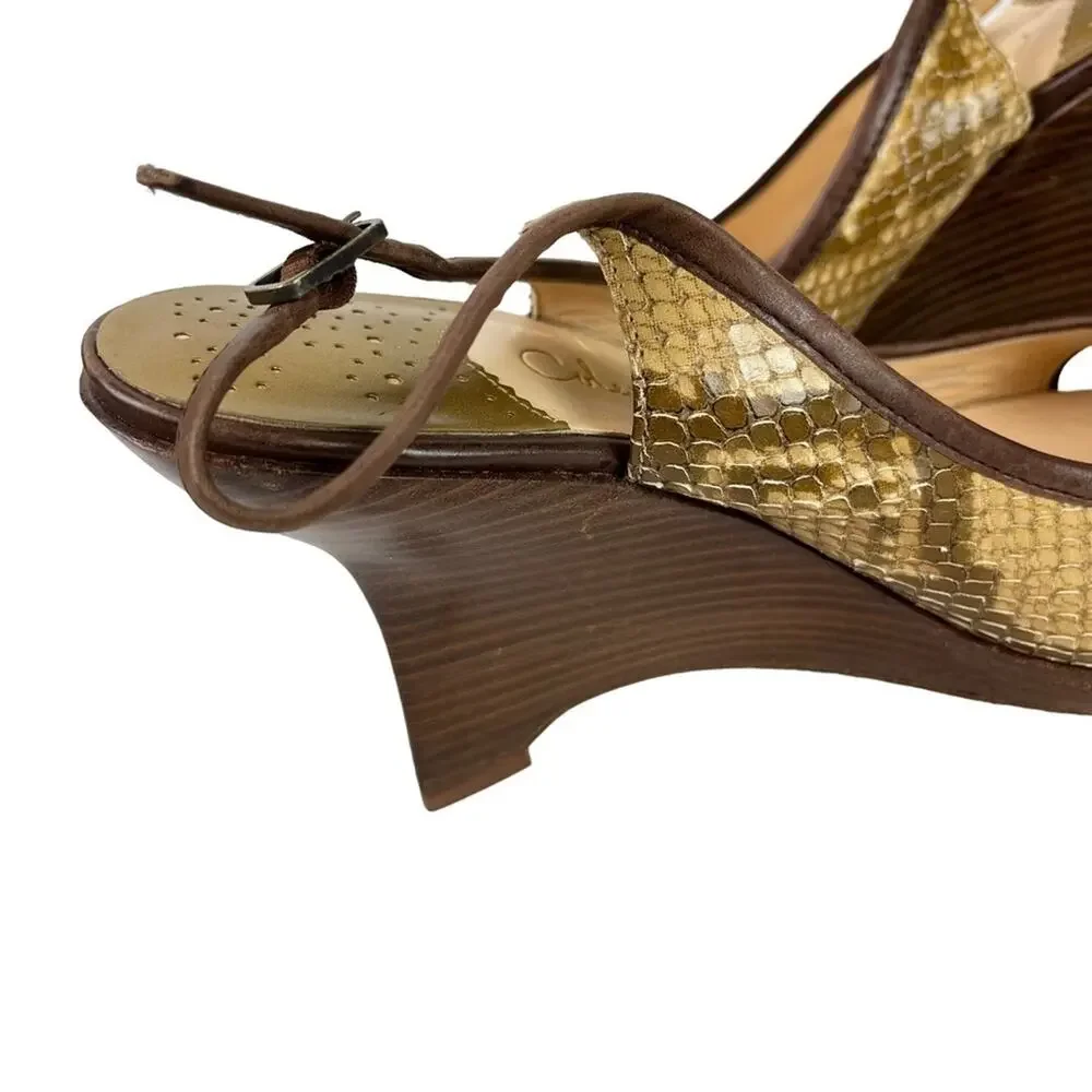 COLE HAAN Genuine Leather Reptile Snakeskin Wedge Slingback Peep Toe Shoes sz 9